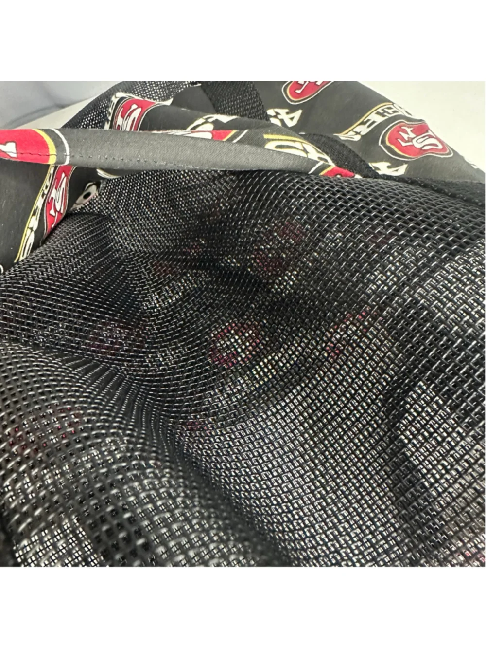 San Francisco SF 49ers Football Black & Red Mesh Tote Bag w Pockets (Handmade)